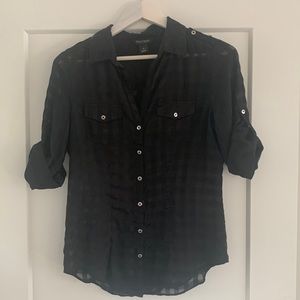 WhiteHouse|BlackMarket Black button up checkered transparent top